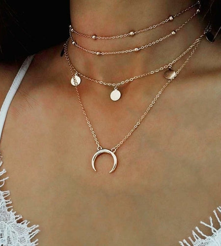 Crescent Horn Moon Layered Necklace